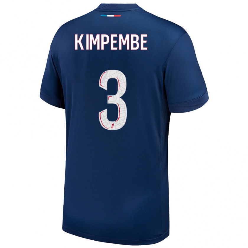 Kandiny Niño Camiseta Presnel Kimpembe #3 Azul Marino Blanco 1ª Equipación 2024/25 La Camisa