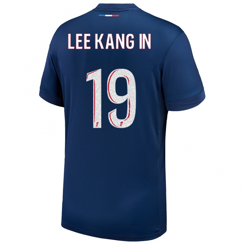 Kandiny Bambino Maglia Kang-In Lee #19 Blu Navy Bianco Kit Gara Home 2024/25 Maglietta