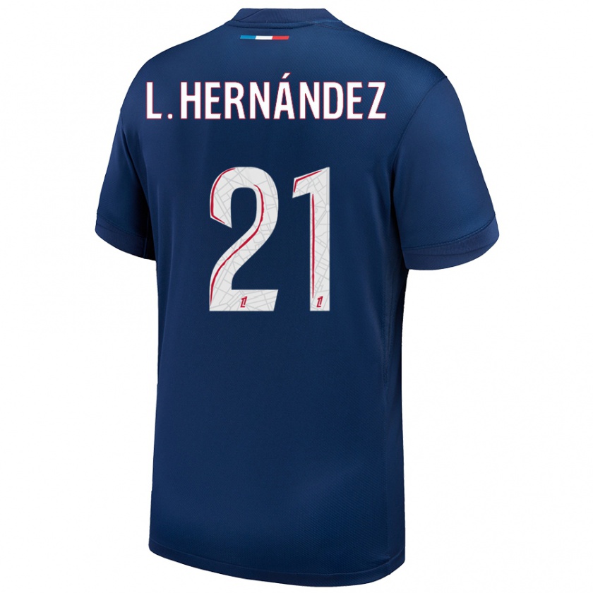 Kandiny Kinderen Lucas Hernández #21 Marineblauw Wit Thuisshirt Thuistenue 2024/25 T-Shirt