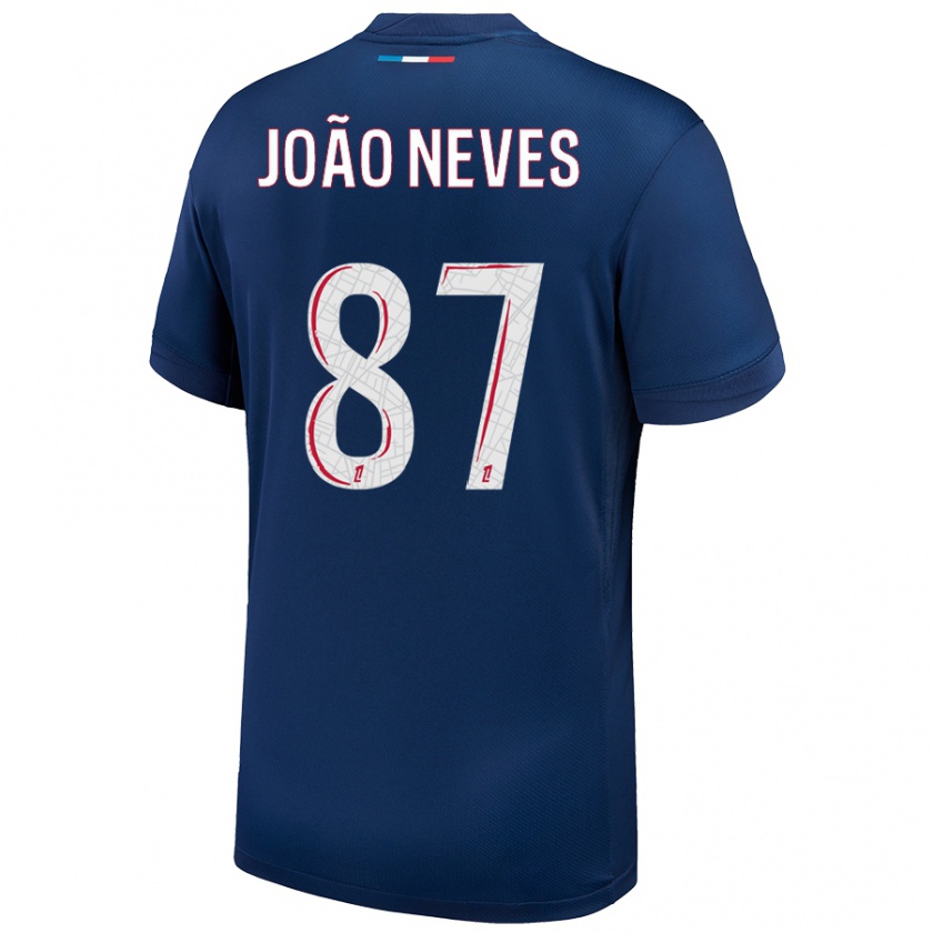 Kandiny Bambino Maglia João Neves #87 Blu Navy Bianco Kit Gara Home 2024/25 Maglietta