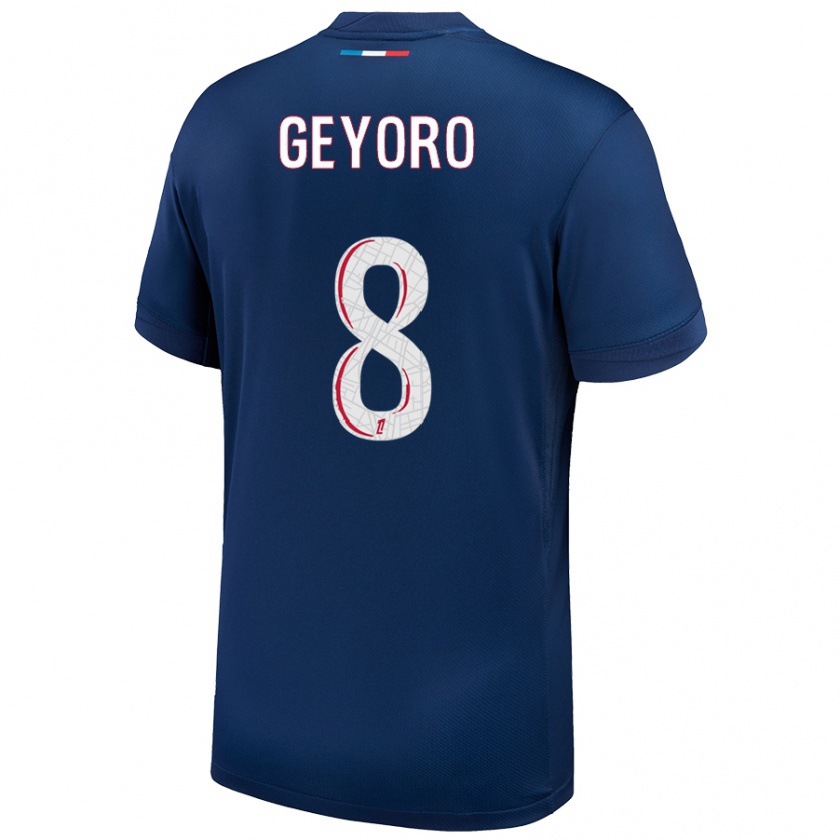 Kandiny Niño Camiseta Grace Geyoro #8 Azul Marino Blanco 1ª Equipación 2024/25 La Camisa México