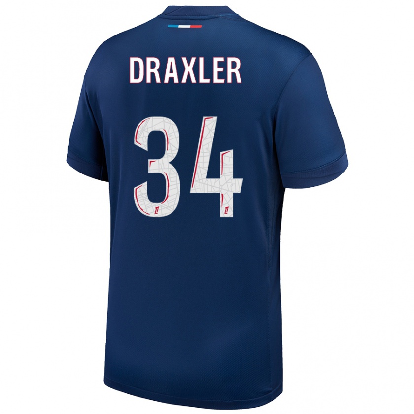 Kandiny Niño Camiseta Julian Draxler #34 Azul Marino Blanco 1ª Equipación 2024/25 La Camisa México