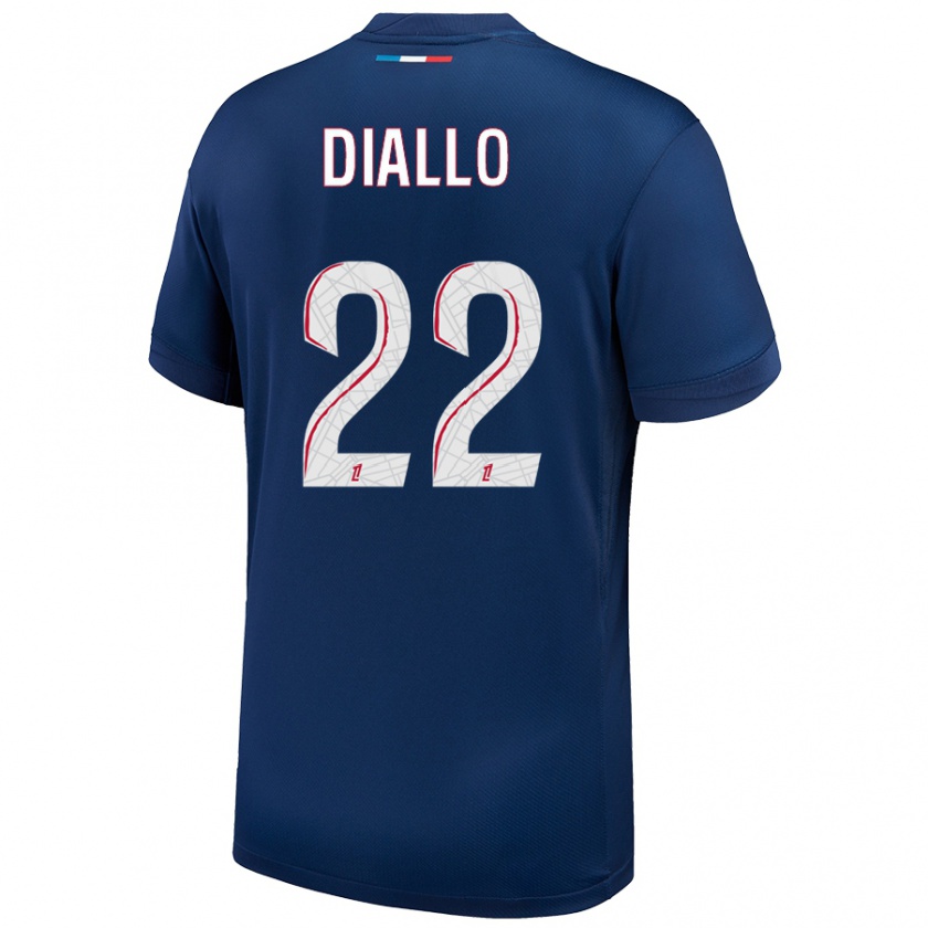 Kandiny Niño Camiseta Abdou Diallo #22 Azul Marino Blanco 1ª Equipación 2024/25 La Camisa México