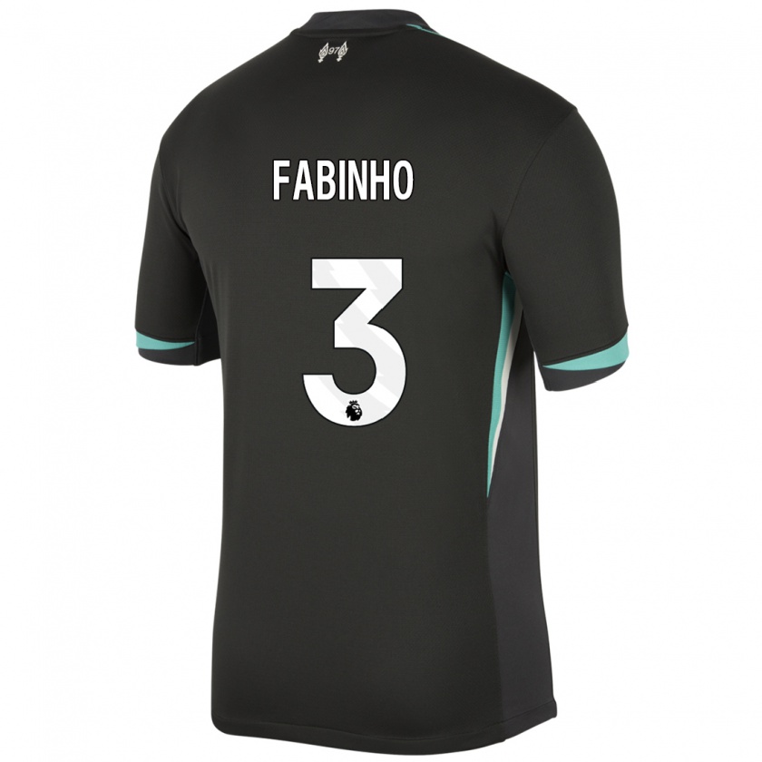 Kandiny Bambino Maglia Fabinho #3 Nero Antracite Bianco Kit Gara Away 2024/25 Maglietta