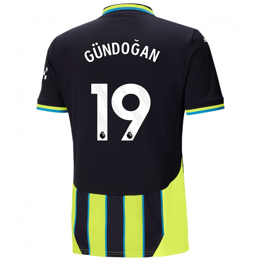 Kandiny Niño Camiseta İlkay Gündoğan #19 Azul Amarillo 2ª Equipación 2024/25 La Camisa