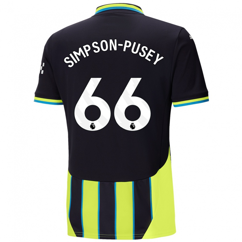 Kandiny Kinderen Jahmai Simpson-Pusey #66 Blauw Geel Uitshirt Uittenue 2024/25 T-Shirt