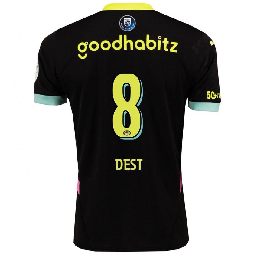 Kandiny Bambino Maglia Sergiño Dest #8 Nero Giallo Kit Gara Away 2024/25 Maglietta