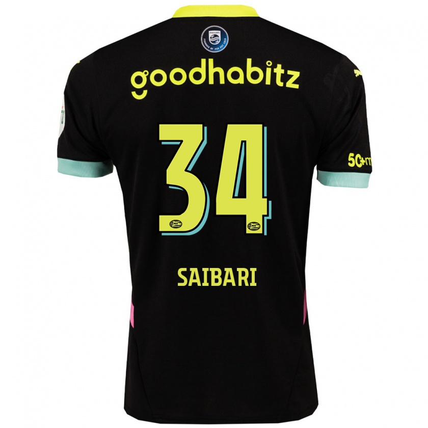 Kandiny Kinderen Ismael Saibari #34 Zwart Geel Uitshirt Uittenue 2024/25 T-Shirt