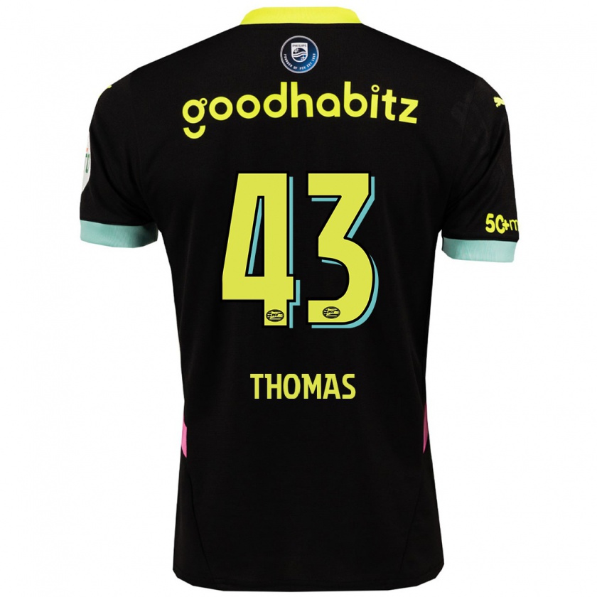 Kandiny Kinderen Kealyn Thomas #43 Zwart Geel Uitshirt Uittenue 2024/25 T-Shirt