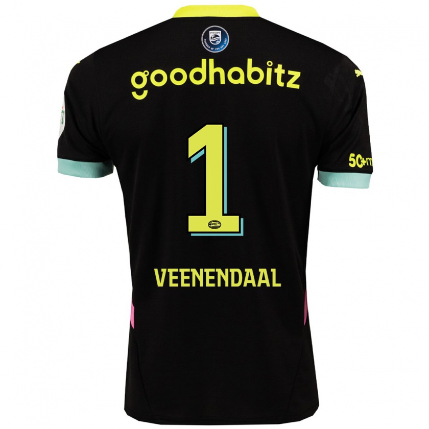 Kandiny Bambino Maglia Sari Van Veenendaal #1 Nero Giallo Kit Gara Away 2024/25 Maglietta