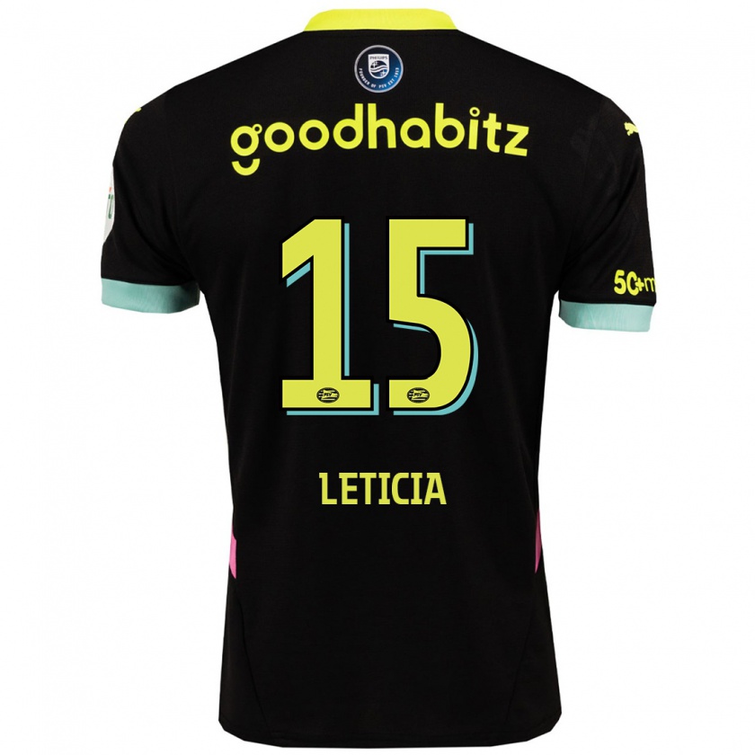 Kandiny Bambino Maglia Brazil Bra Leticia #15 Nero Giallo Kit Gara Away 2024/25 Maglietta