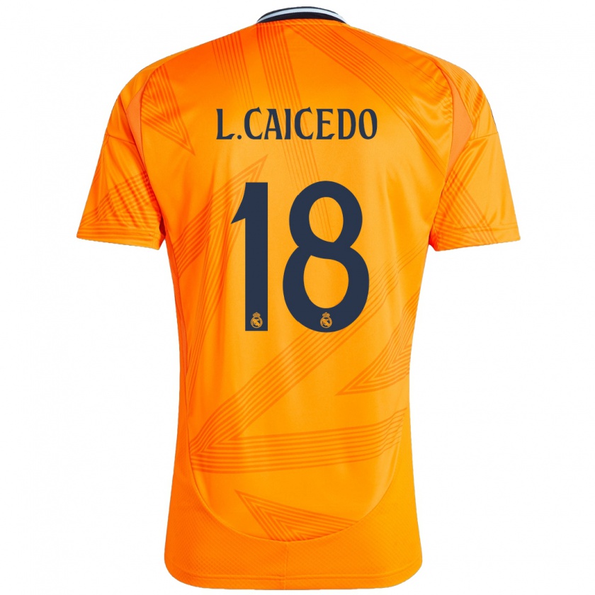 Kandiny Niño Camiseta Linda Caicedo #18 Naranja 2ª Equipación 2024/25 La Camisa