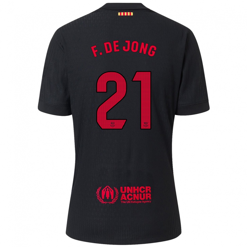 Kandiny Kinderen Frenkie De Jong #21 Zwart Rood Uitshirt Uittenue 2024/25 T-Shirt