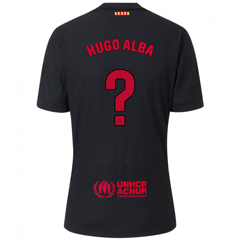 Kandiny Niño Camiseta Hugo Alba #0 Negro Rojo 2ª Equipación 2024/25 La Camisa