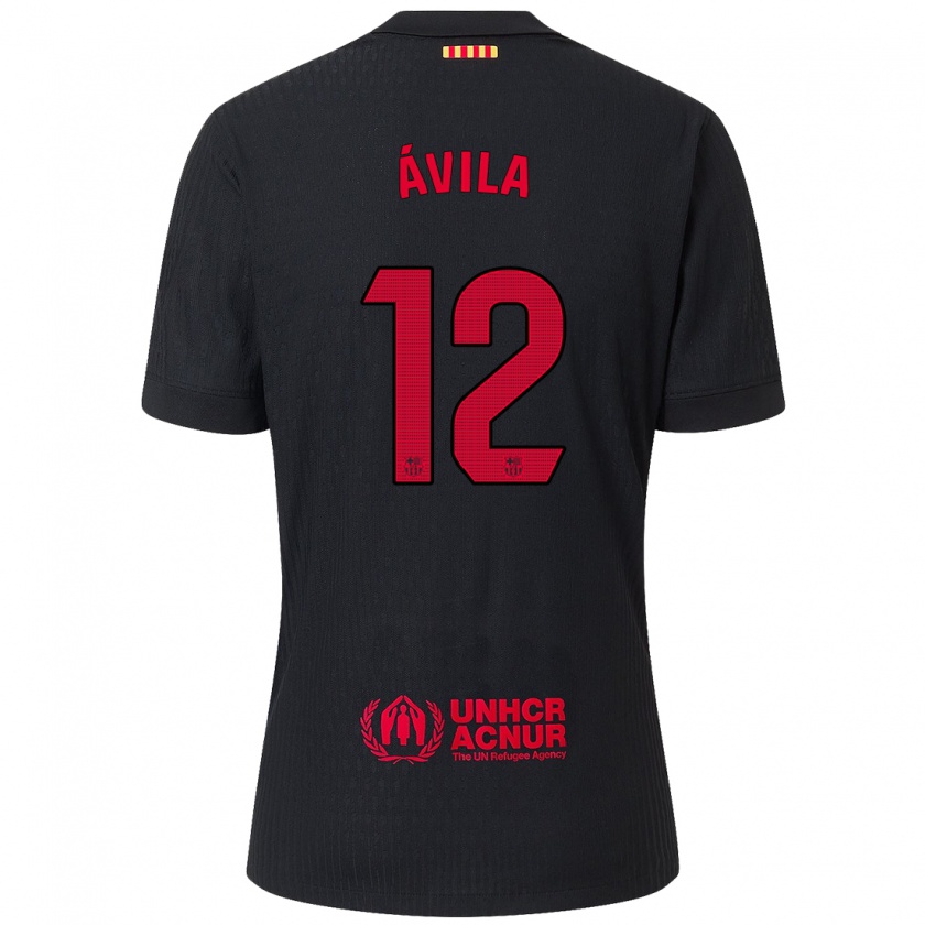 Kandiny Niño Camiseta Dani Ávila #12 Negro Rojo 2ª Equipación 2024/25 La Camisa