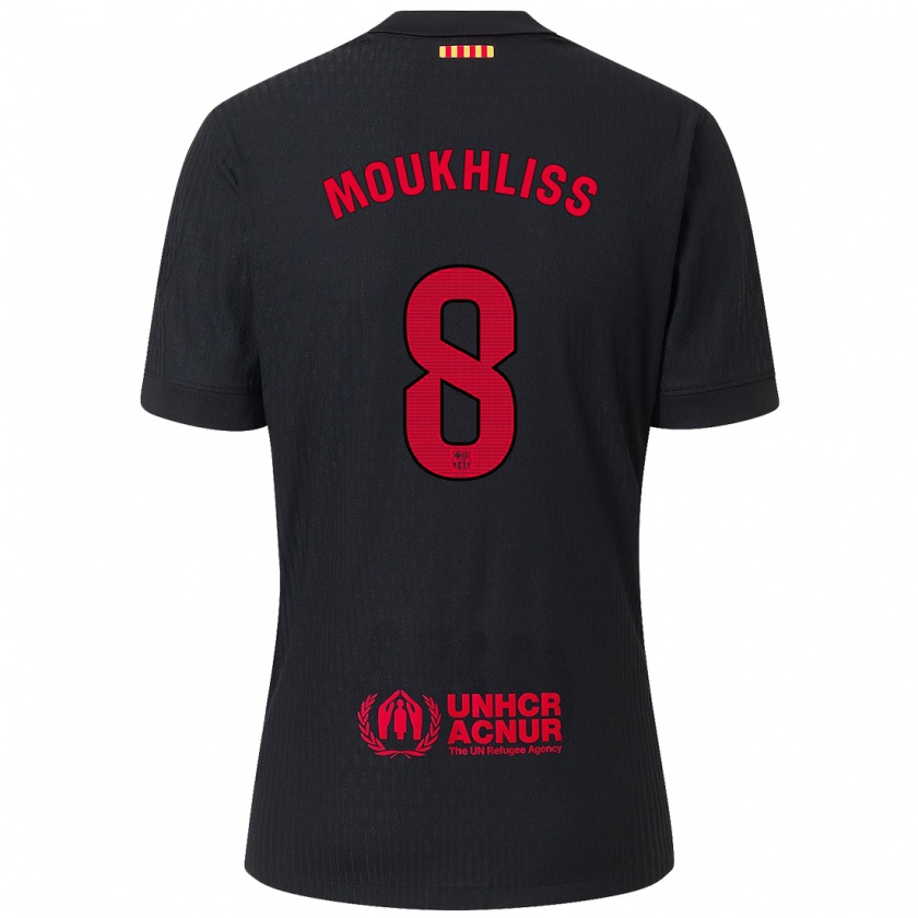 Kandiny Bambino Maglia Moha Moukhliss #8 Nero Rosso Kit Gara Away 2024/25 Maglietta