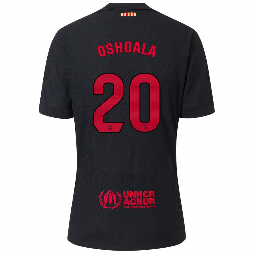 Kandiny Niño Camiseta Asisat Oshoala #20 Negro Rojo 2ª Equipación 2024/25 La Camisa