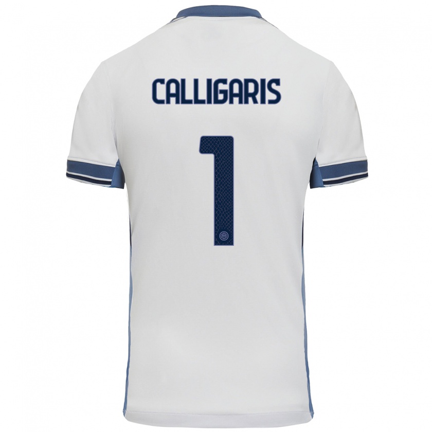 Kandiny Bambino Maglia Alessandro Calligaris #1 Bianco Grigio Kit Gara Away 2024/25 Maglietta