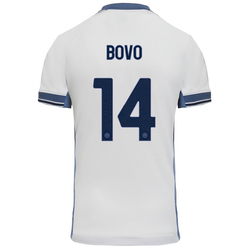 Kandiny Niño Camiseta Leonardo Bovo #14 Blanco Gris 2ª Equipación 2024/25 La Camisa