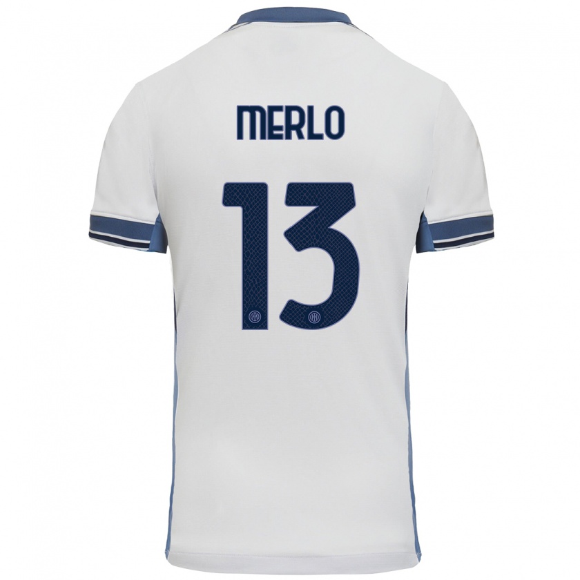 Kandiny Bambino Maglia Beatrice Merlo #13 Bianco Grigio Kit Gara Away 2024/25 Maglietta