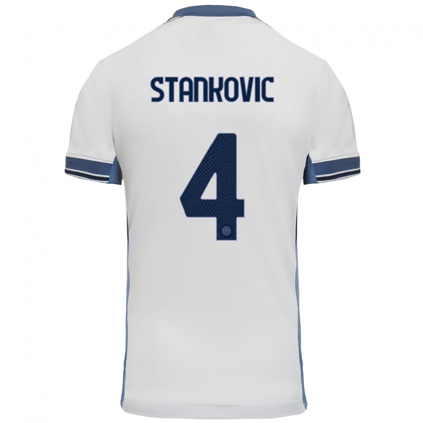 Kandiny Kinderen Aleksandar Stankovic #4 Wit Grijs Uitshirt Uittenue 2024/25 T-Shirt