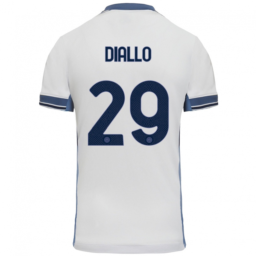 Kandiny Bambino Maglia Oumar Diallo #29 Bianco Grigio Kit Gara Away 2024/25 Maglietta