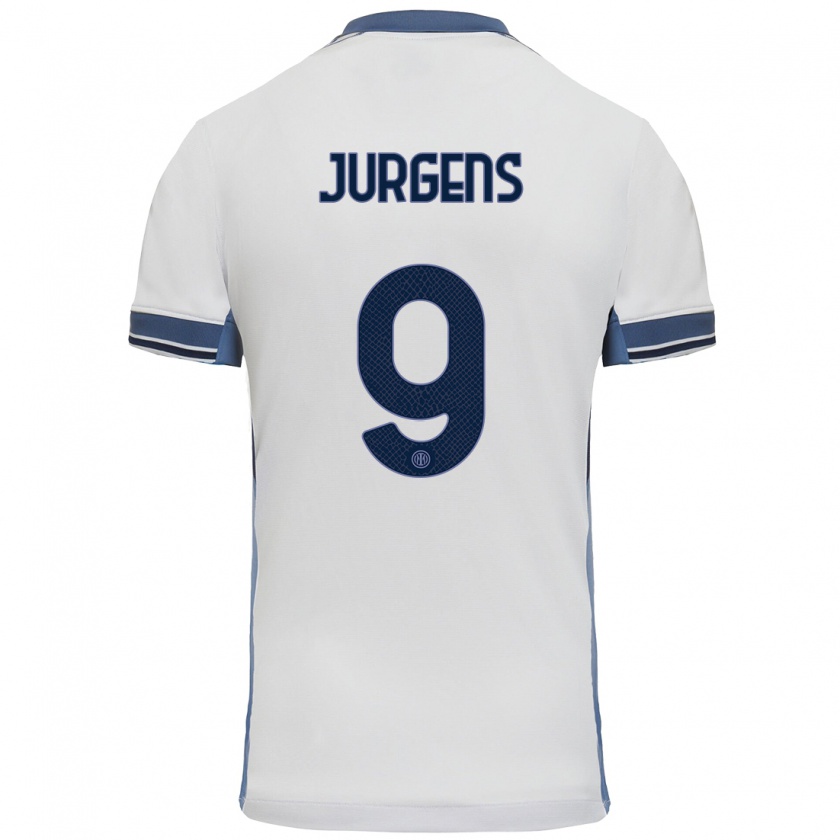 Kandiny Bambino Maglia Oliver Jurgens #9 Bianco Grigio Kit Gara Away 2024/25 Maglietta