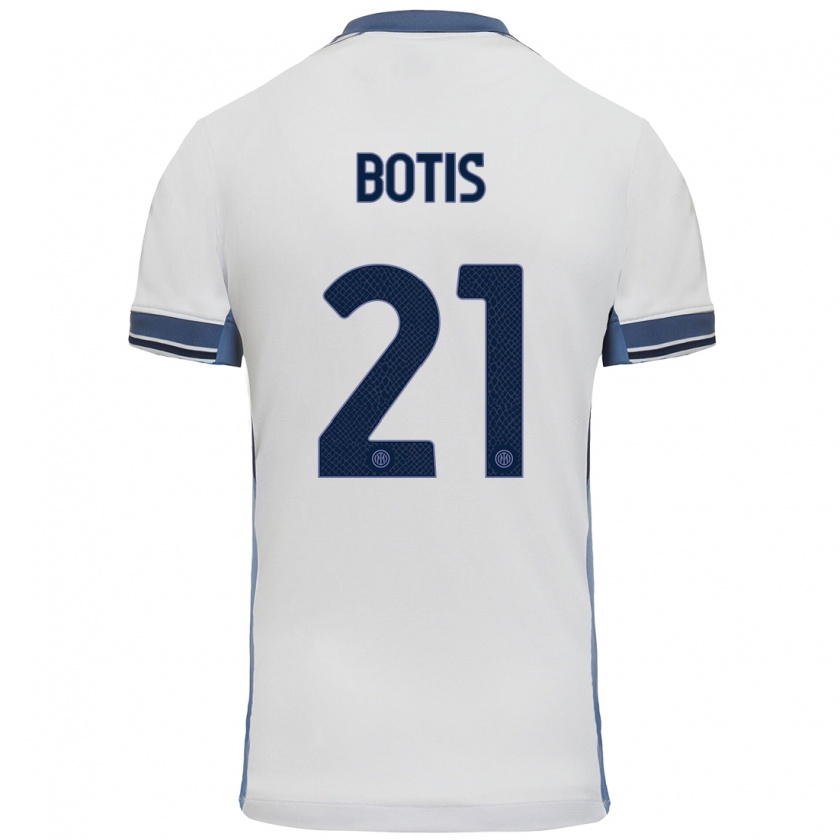 Kandiny Bambino Maglia Nikolaos Botis #21 Bianco Grigio Kit Gara Away 2024/25 Maglietta