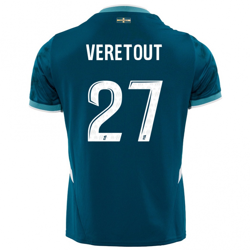 Kandiny Kinderen Jordan Veretout #27 Turkoois Blauw Uitshirt Uittenue 2024/25 T-Shirt