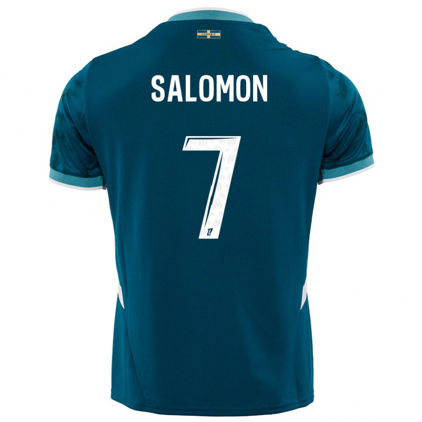 Kandiny Bambino Maglia Maëva Salomon #7 Turchese Blu Kit Gara Away 2024/25 Maglietta