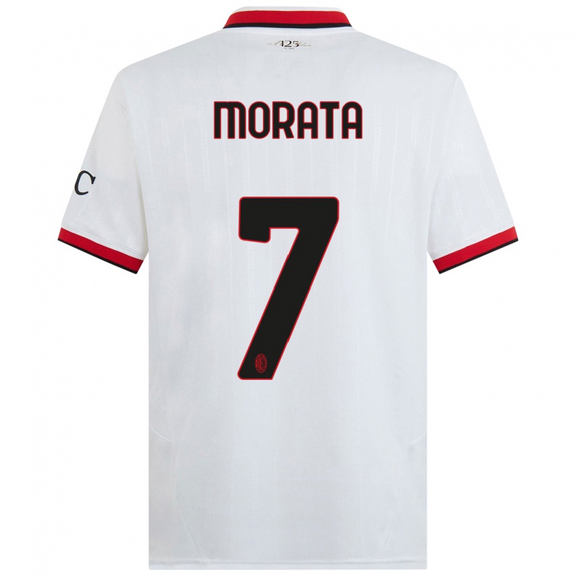 Kandiny Bambino Maglia Álvaro Morata #7 Bianco Nero Rosso Kit Gara Away 2024/25 Maglietta