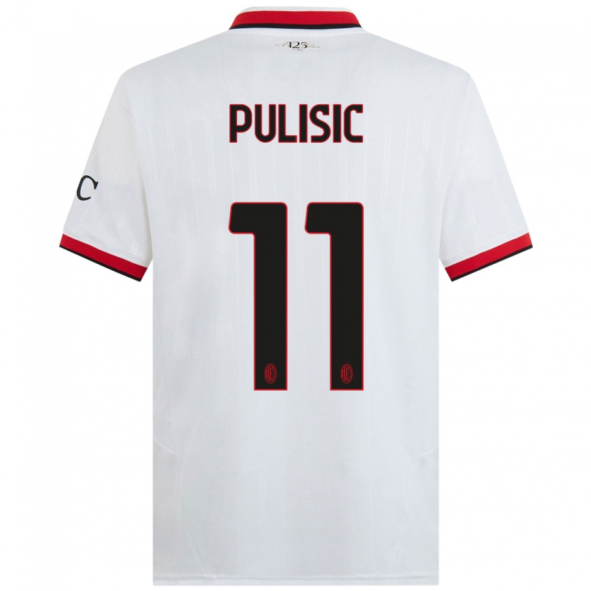 Kandiny Kinderen Christian Pulisic #11 Wit Zwart Rood Uitshirt Uittenue 2024/25 T-Shirt