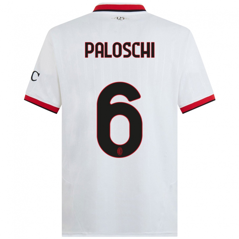 Kandiny Bambino Maglia Dorian Paloschi #6 Bianco Nero Rosso Kit Gara Away 2024/25 Maglietta