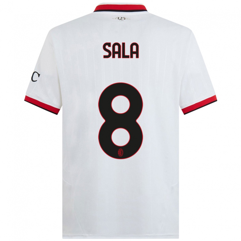 Kandiny Niño Camiseta Emanuele Sala #8 Blanco Negro Rojo 2ª Equipación 2024/25 La Camisa