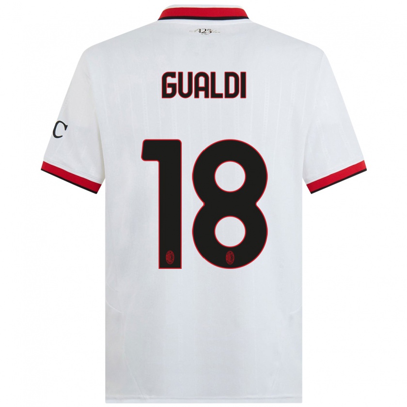 Kandiny Bambino Maglia Andrea Gualdi #18 Bianco Nero Rosso Kit Gara Away 2024/25 Maglietta