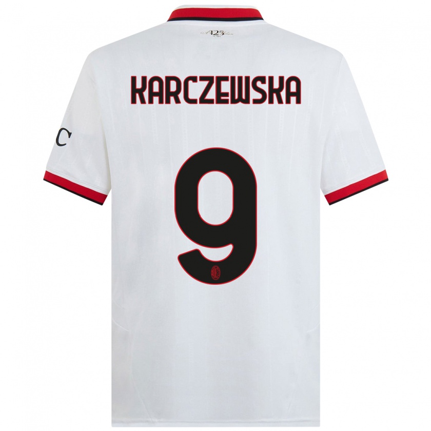 Kandiny Bambino Maglia Nikola Karczewska #9 Bianco Nero Rosso Kit Gara Away 2024/25 Maglietta