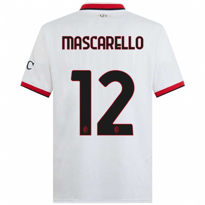 Kandiny Bambino Maglia Marta Mascarello #12 Bianco Nero Rosso Kit Gara Away 2024/25 Maglietta