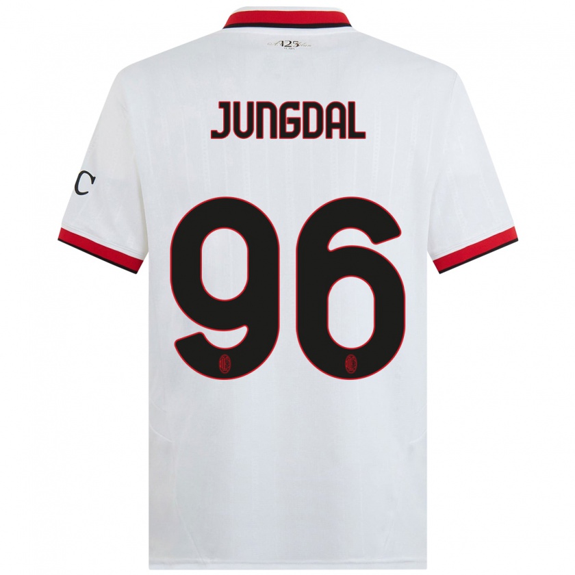 Kandiny Bambino Maglia Andreas Jungdal #96 Bianco Nero Rosso Kit Gara Away 2024/25 Maglietta