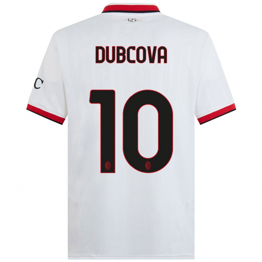 Kandiny Bambino Maglia Kamila Dubcova #10 Bianco Nero Rosso Kit Gara Away 2024/25 Maglietta