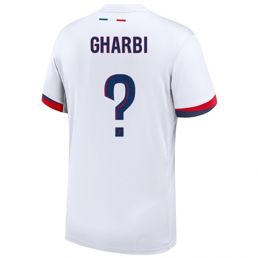 Kandiny Bambino Maglia Ismaël Gharbi #0 Bianco Blu Rosso Kit Gara Away 2024/25 Maglietta