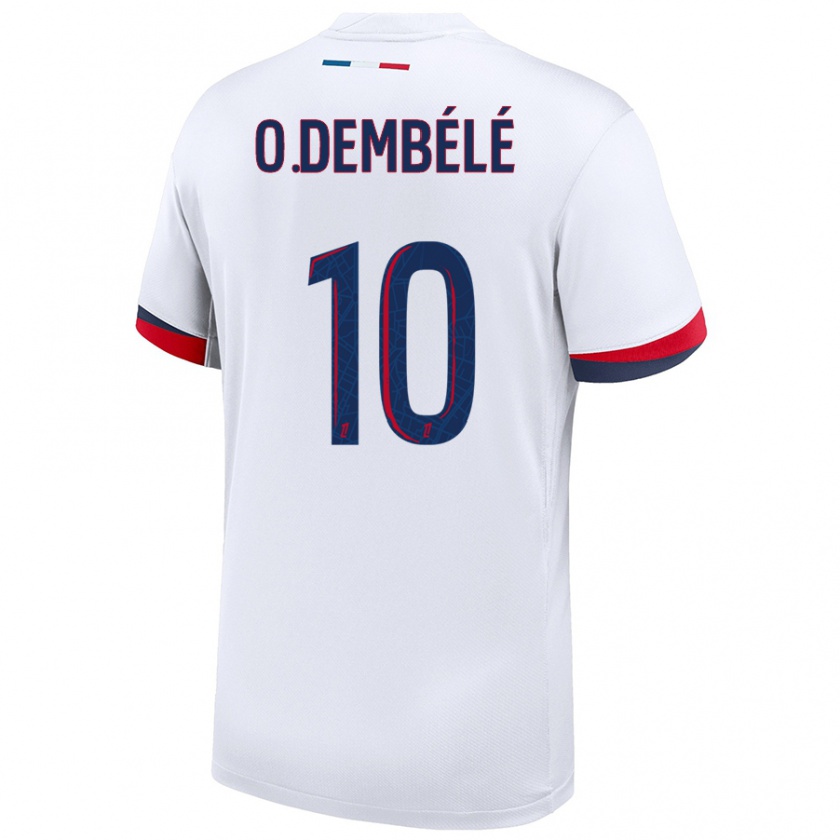 Kandiny Kinderen Ousmane Dembélé #10 Wit Blauw Rood Uitshirt Uittenue 2024/25 T-Shirt