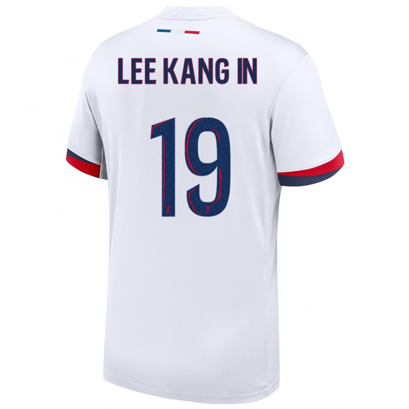 Kandiny Bambino Maglia Kang-In Lee #19 Bianco Blu Rosso Kit Gara Away 2024/25 Maglietta