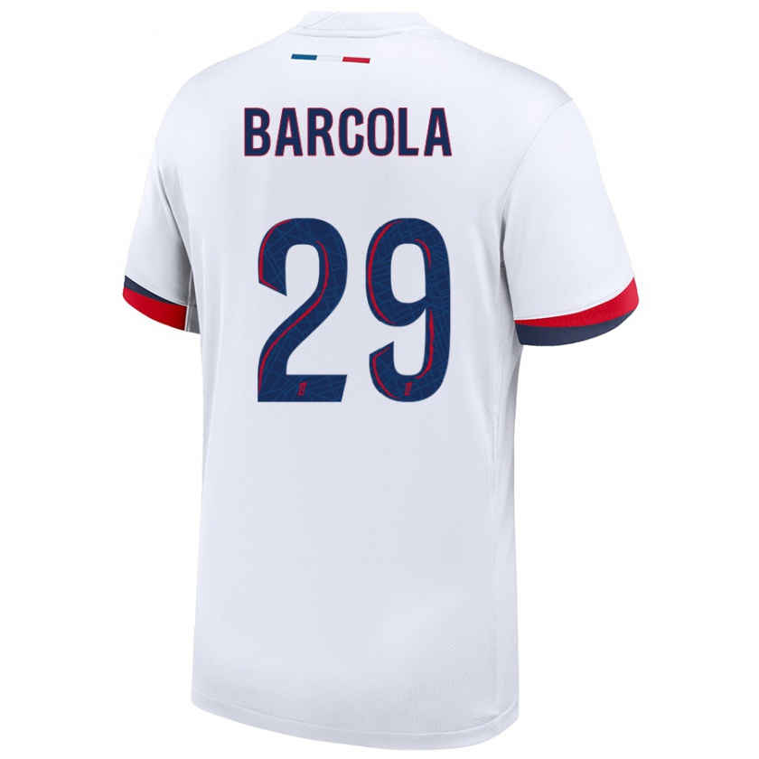 Kandiny Niño Camiseta Bradley Barcola #29 Blanco Azul Rojo 2ª Equipación 2024/25 La Camisa México