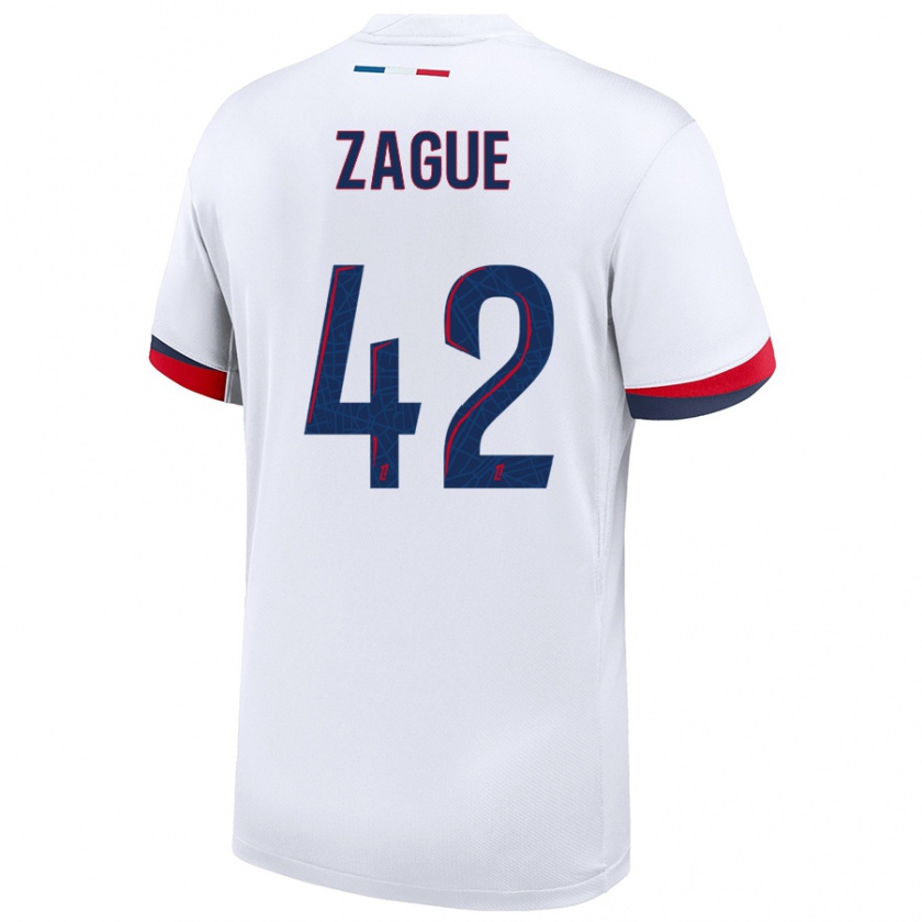 Kandiny Bambino Maglia Yoram Zague #42 Bianco Blu Rosso Kit Gara Away 2024/25 Maglietta