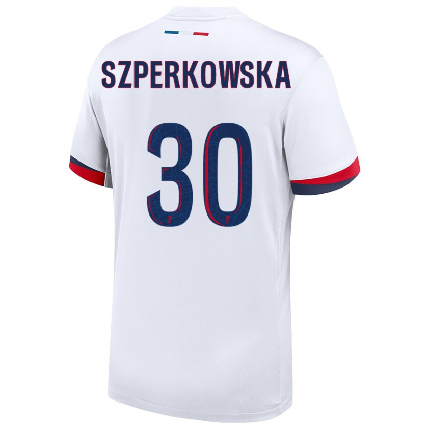 Kandiny Bambino Maglia Oliwia Szperkowska #30 Bianco Blu Rosso Kit Gara Away 2024/25 Maglietta