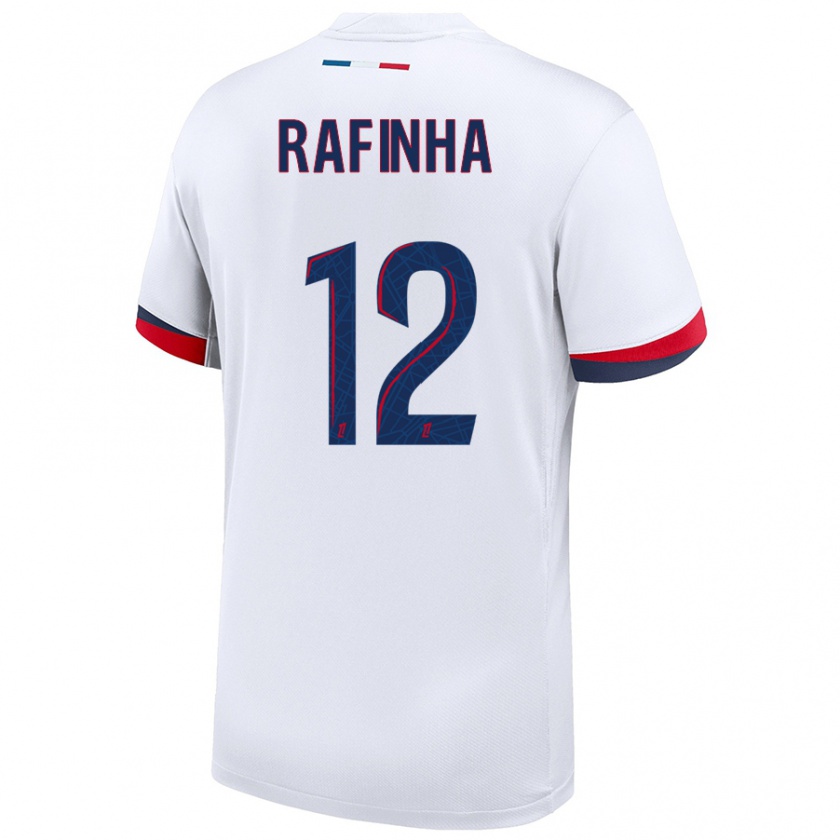 Kandiny Bambino Maglia Rafinha #12 Bianco Blu Rosso Kit Gara Away 2024/25 Maglietta