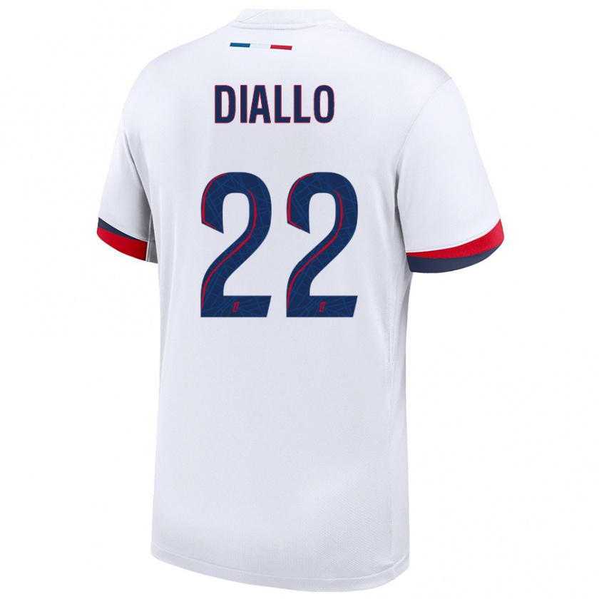 Kandiny Bambino Maglia Abdou Diallo #22 Bianco Blu Rosso Kit Gara Away 2024/25 Maglietta