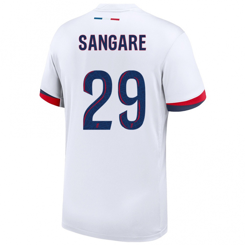 Kandiny Bambino Maglia Hawa Sangare #29 Bianco Blu Rosso Kit Gara Away 2024/25 Maglietta