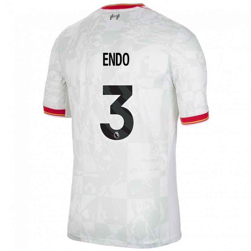 Kandiny Niño Camiseta Wataru Endo #3 Blanco Rojo Negro Equipación Tercera 2024/25 La Camisa