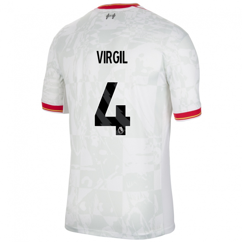 Kandiny Bambino Maglia Virgil Van Dijk #4 Bianco Rosso Nero Kit Gara Third 2024/25 Maglietta